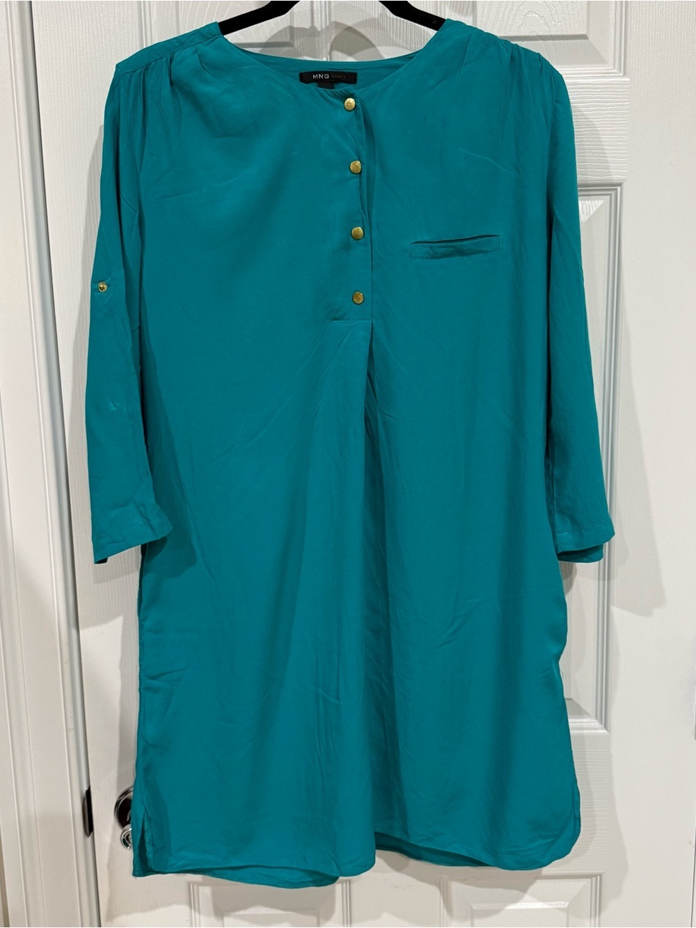 Mango Teal Button-Front Midi Tunic Dress